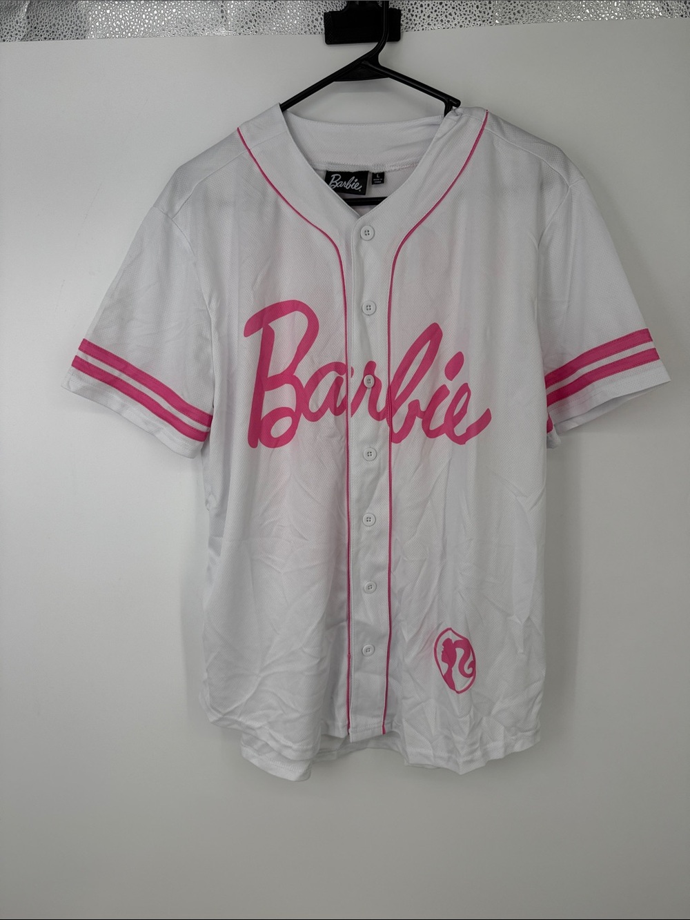 Barbie California Pink & White Baseball Jersey size L